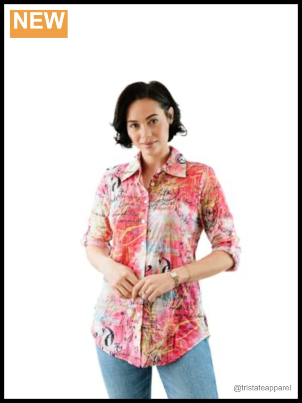 Crinkle Mesh Blouse, Designer Print Shirt, Women's Long Sleeve V-Neck Blouse